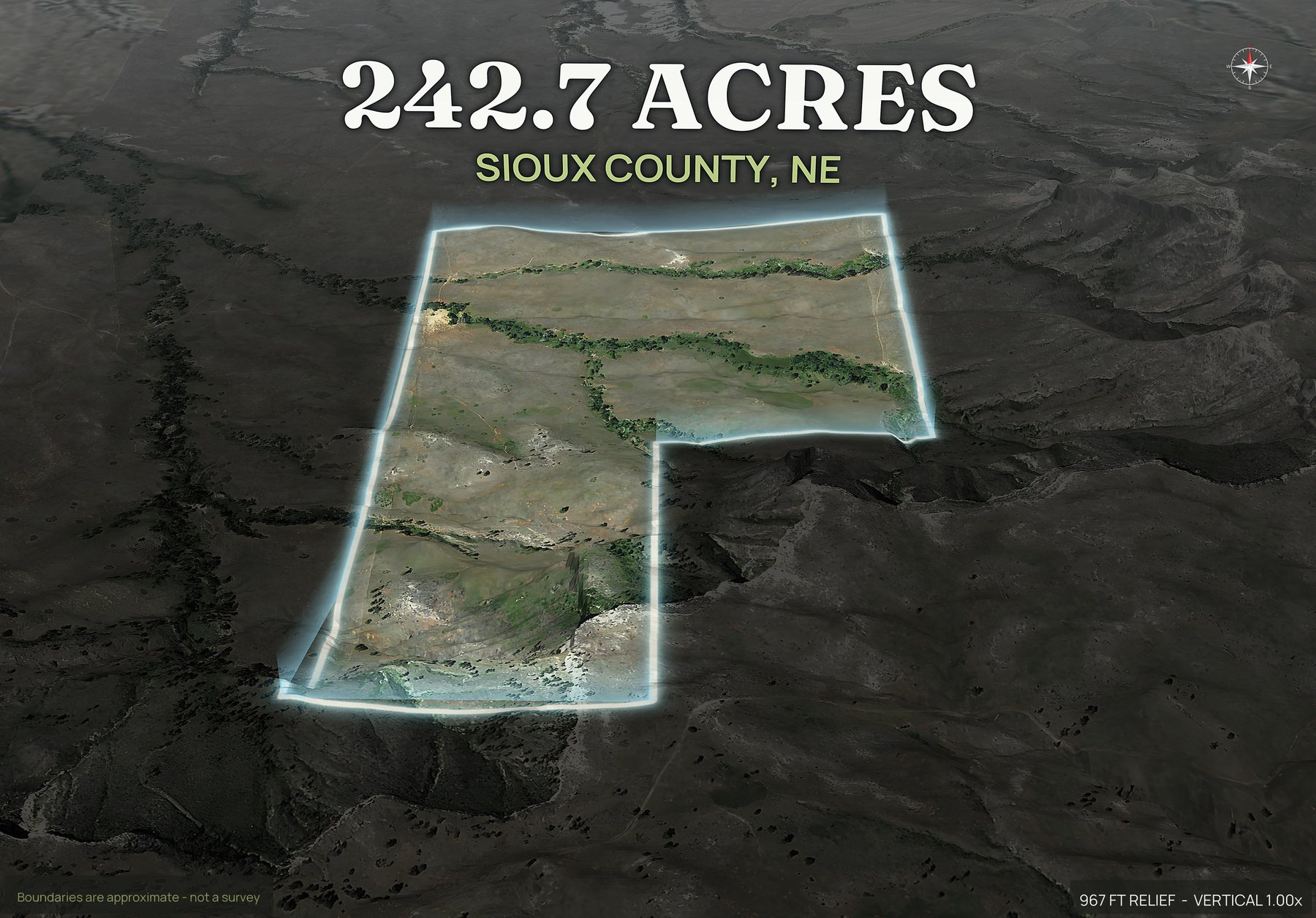 Spotlight, south of a Nebraska land parcel