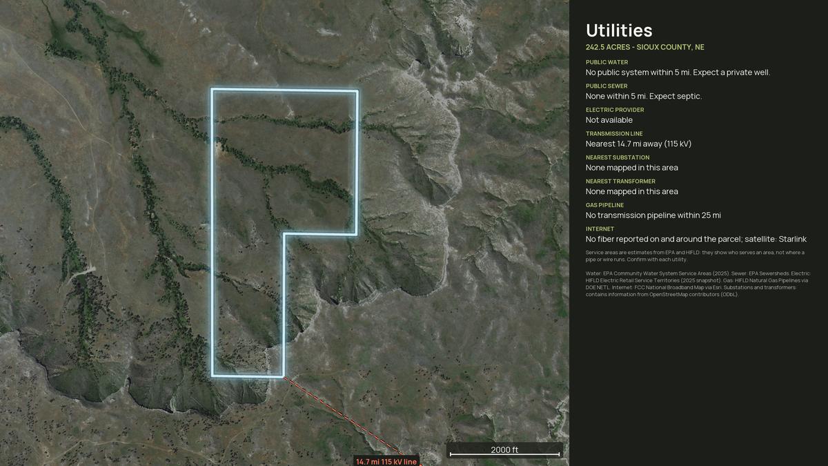 Utilities map for a Nebraska land parcel