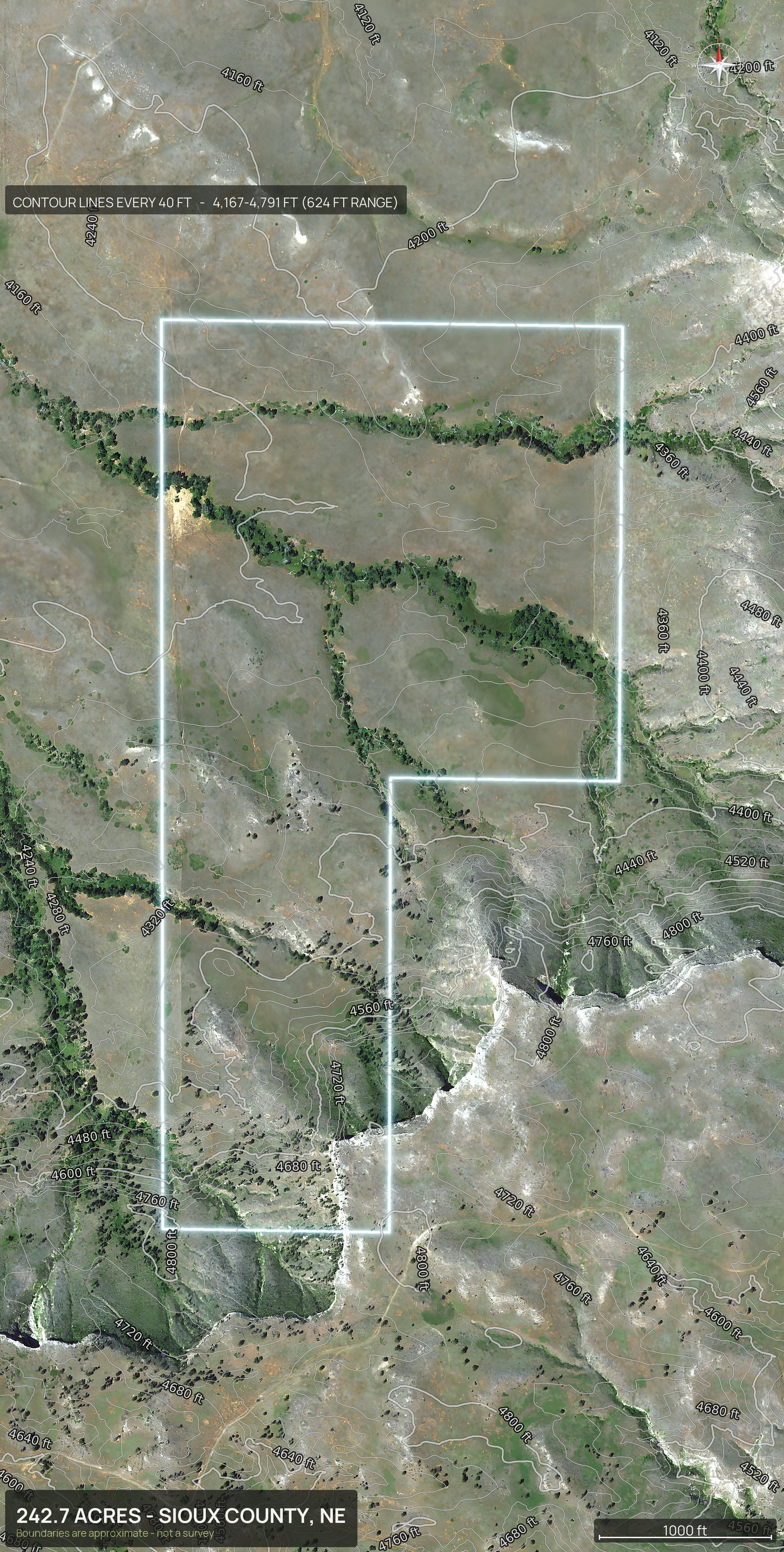 Contour map of a Nebraska land parcel showing elevation relief