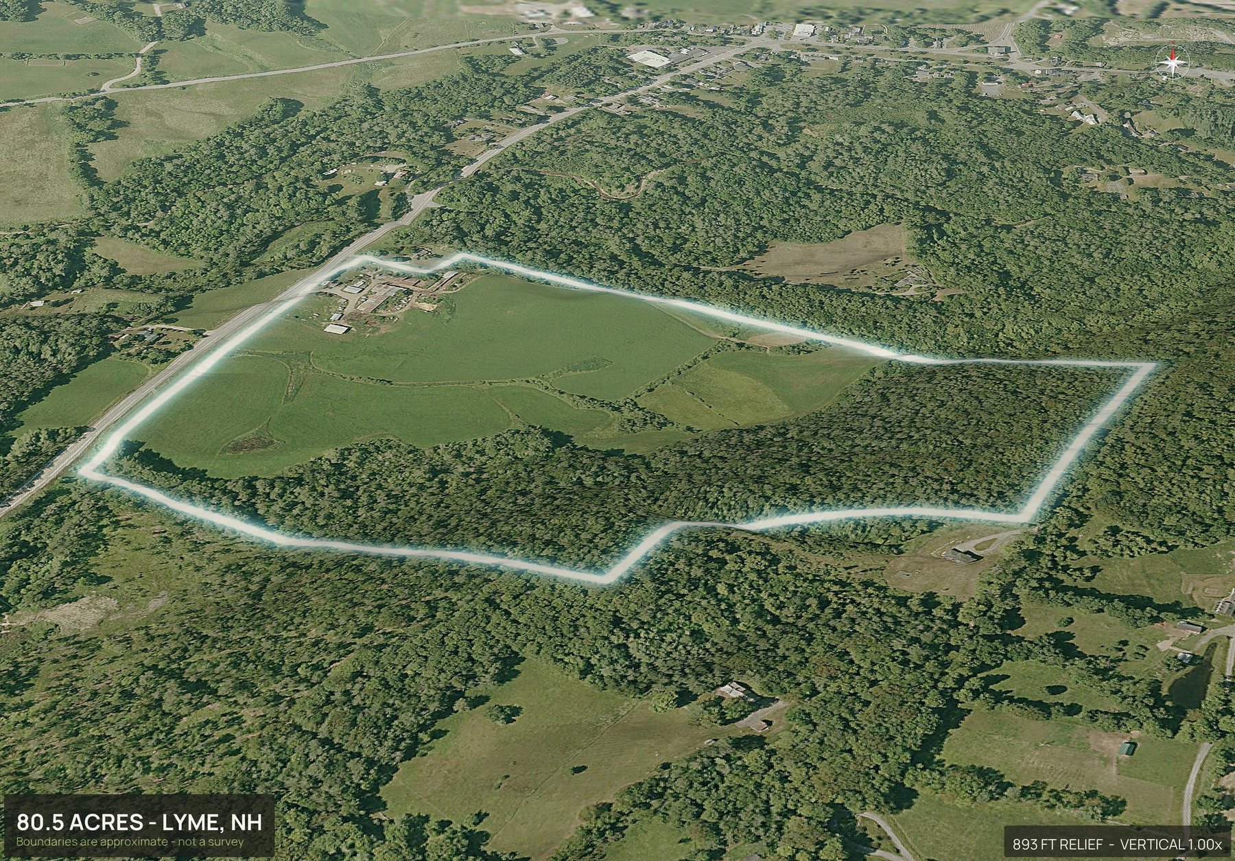 3D from the south of a New Hampshire land parcel
