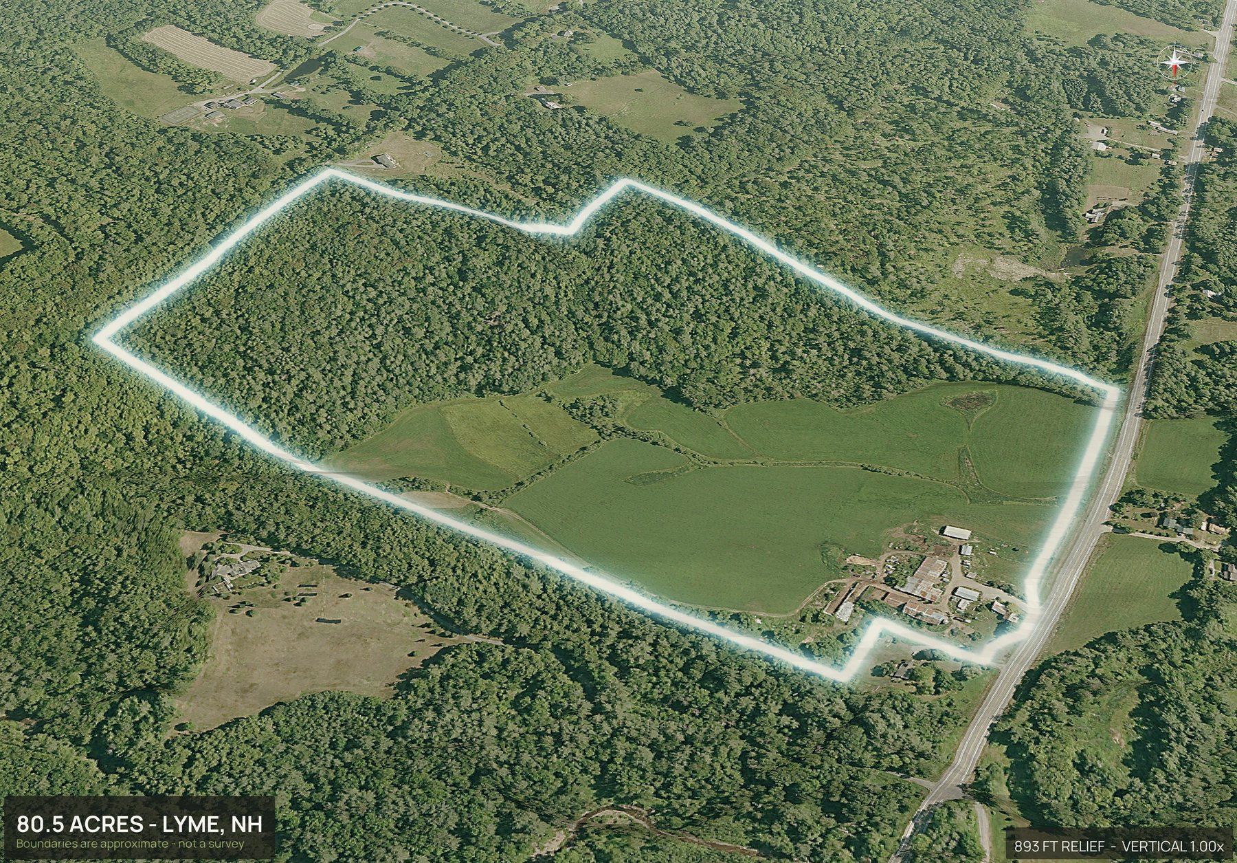 3D from the north of a New Hampshire land parcel