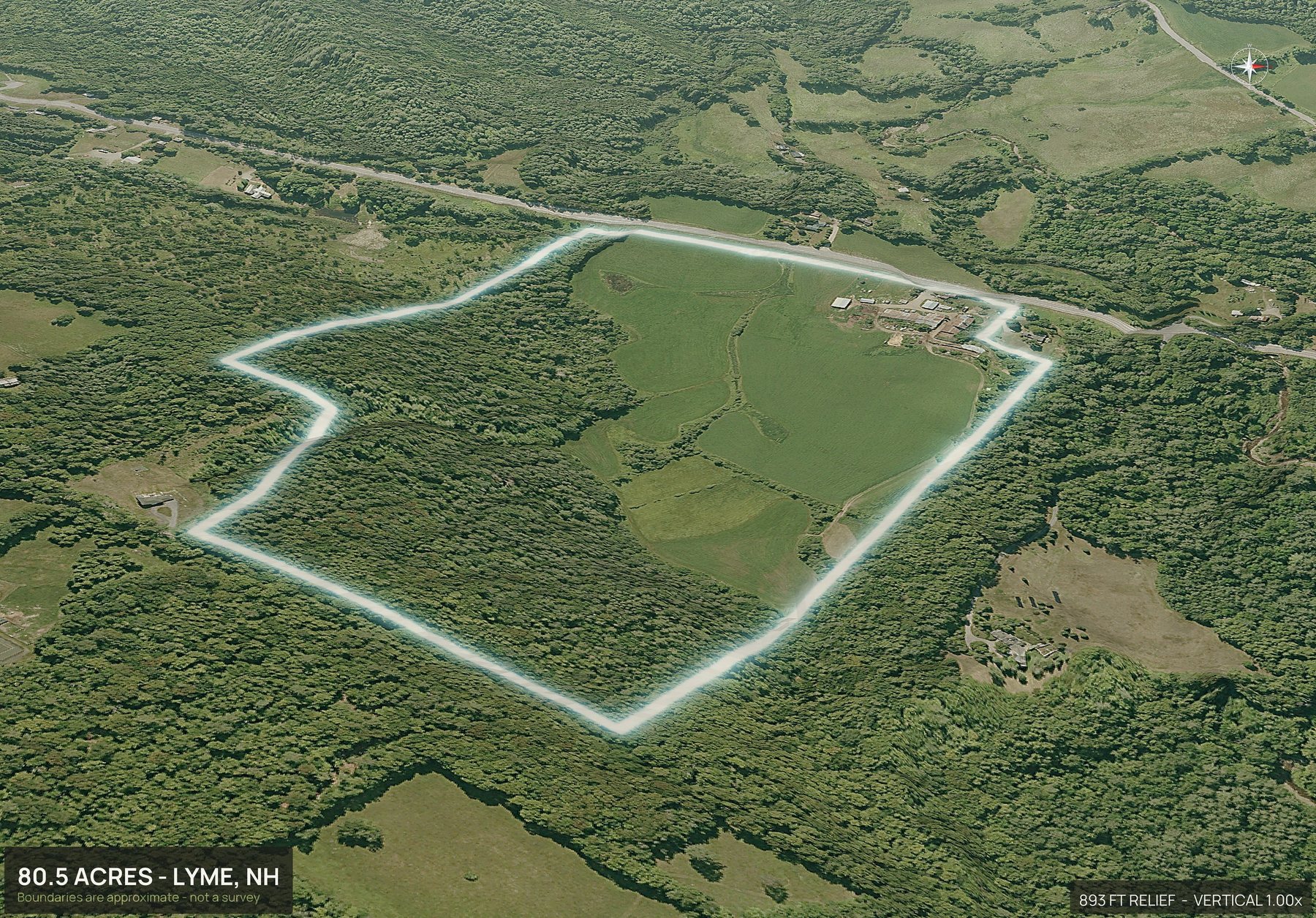 3D from the east of a New Hampshire land parcel