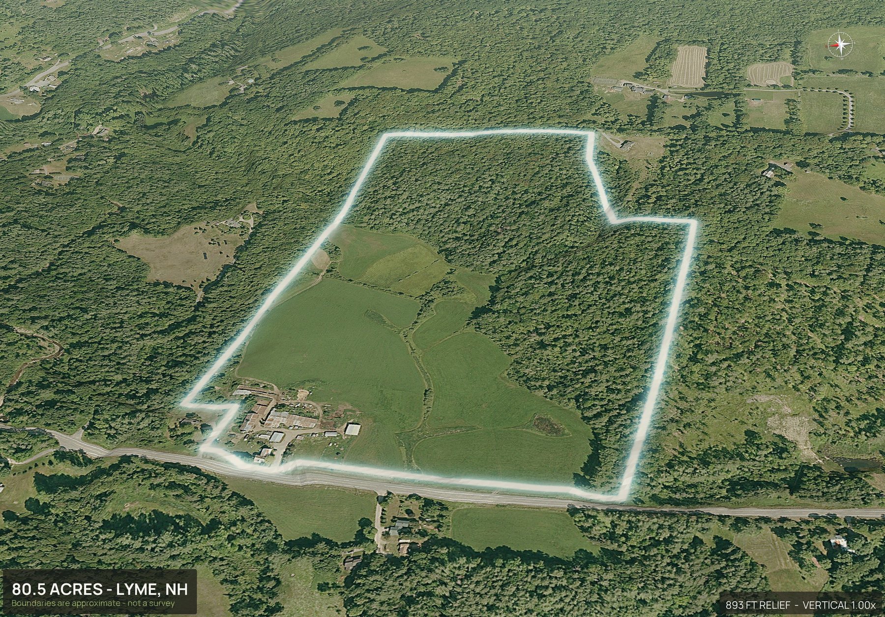 Road frontage of a New Hampshire land parcel