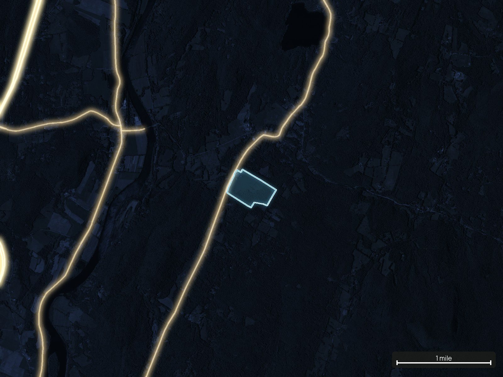 Roads at night of a New Hampshire land parcel
