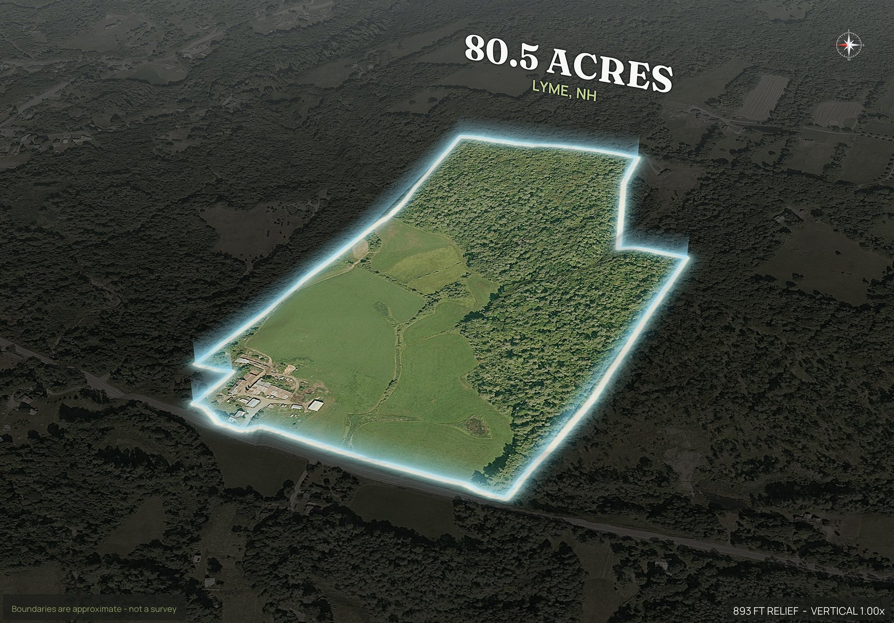 Spotlight, west of a New Hampshire land parcel