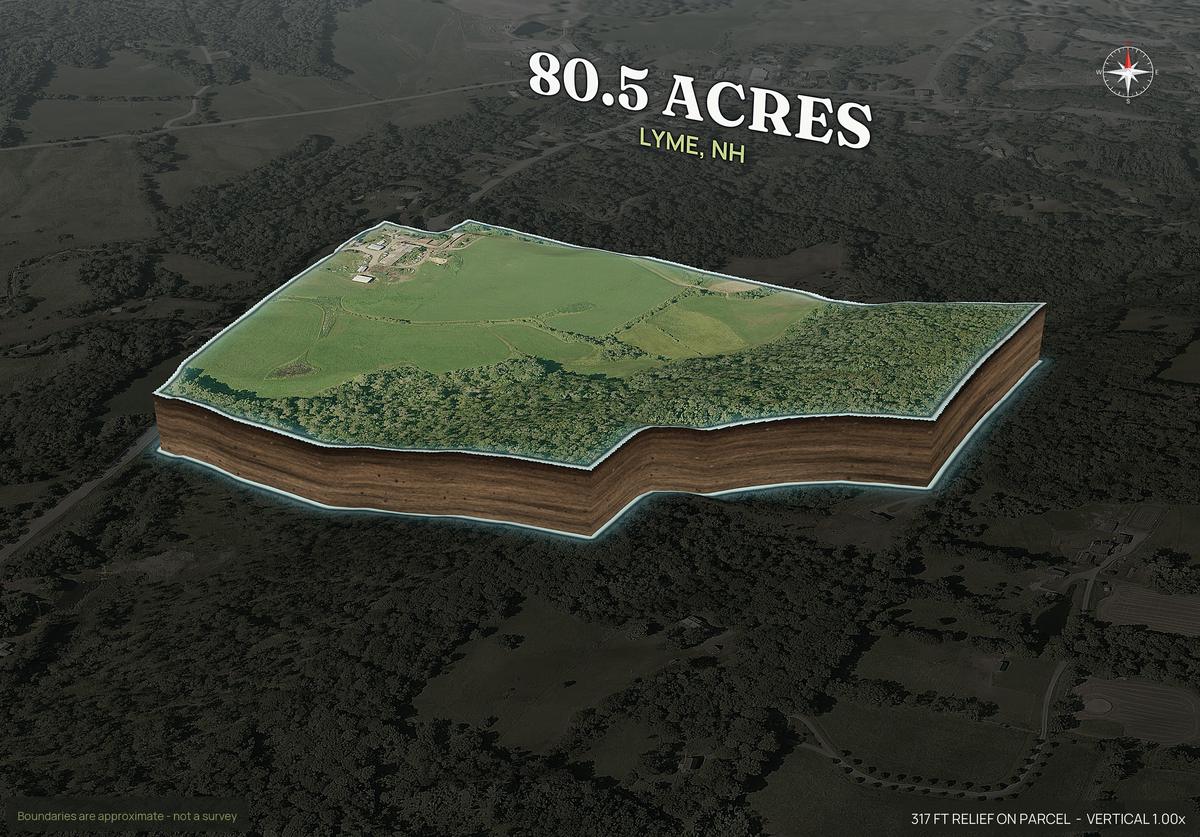 Pop-out of a New Hampshire land parcel lifted out of the ground with dirt walls