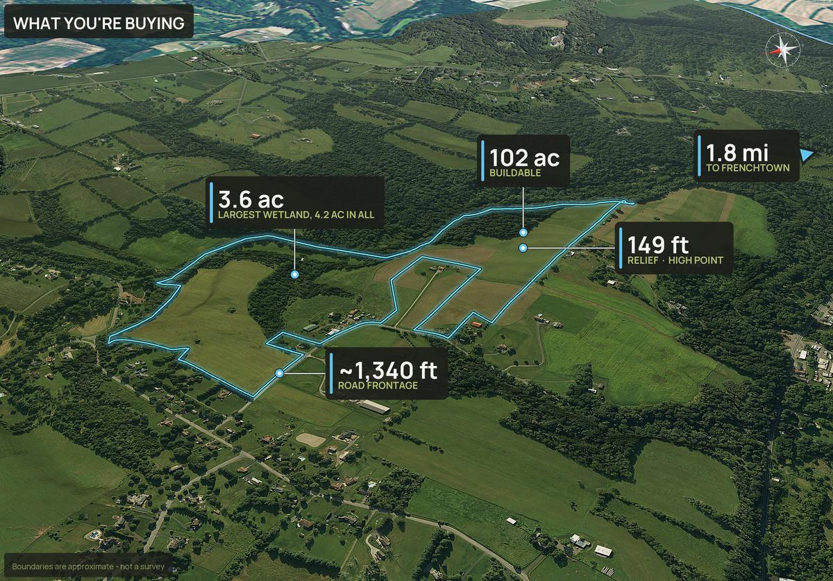 What You're Buying slide with callouts for a New Jersey land parcel