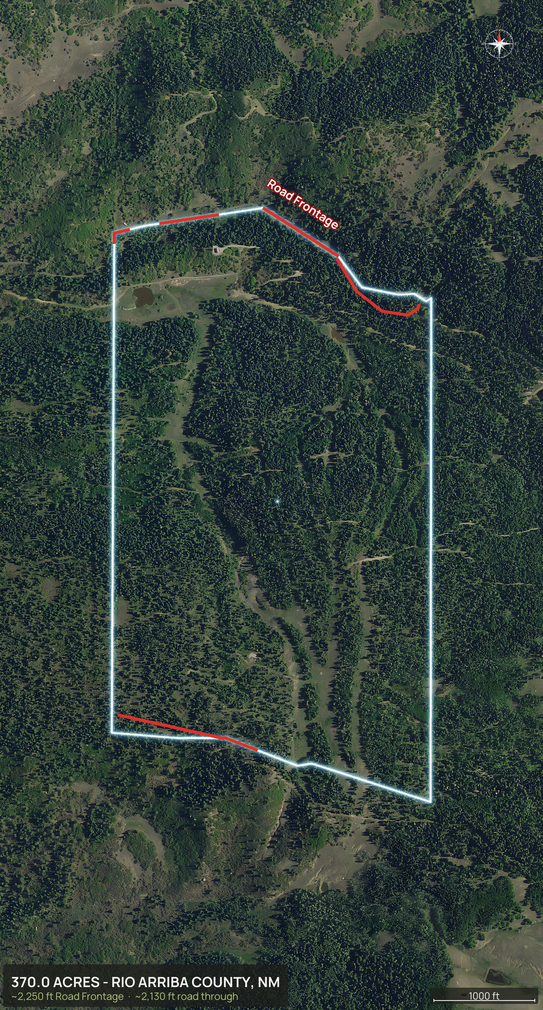 Access view of a New Mexico land parcel with the road frontage marked