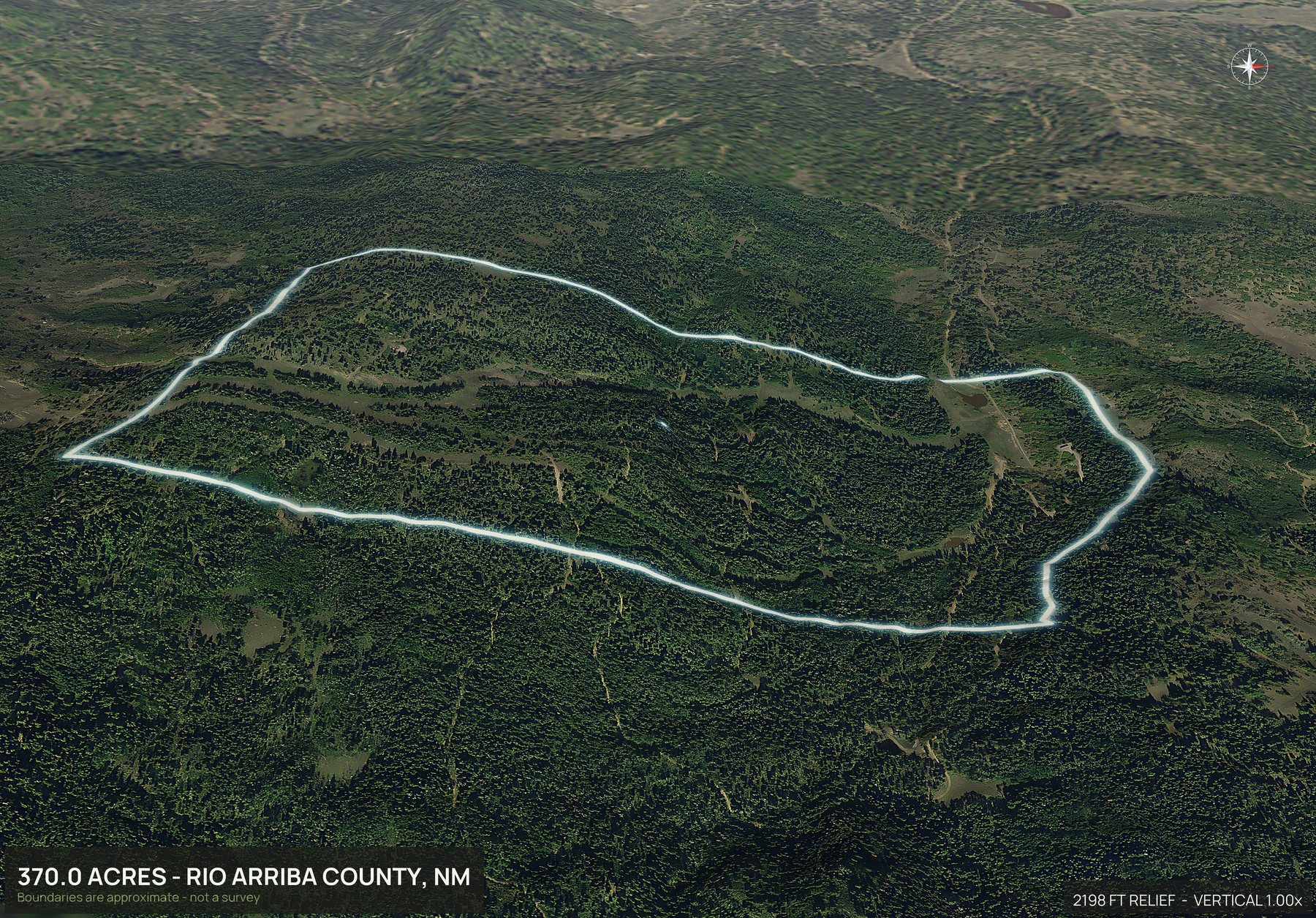 Aerial 3D view of a rural New Mexico land parcel with the boundary outlined