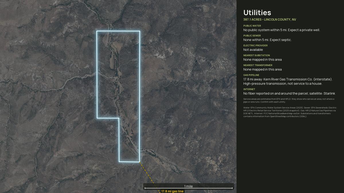 Utilities map for a Nevada land parcel