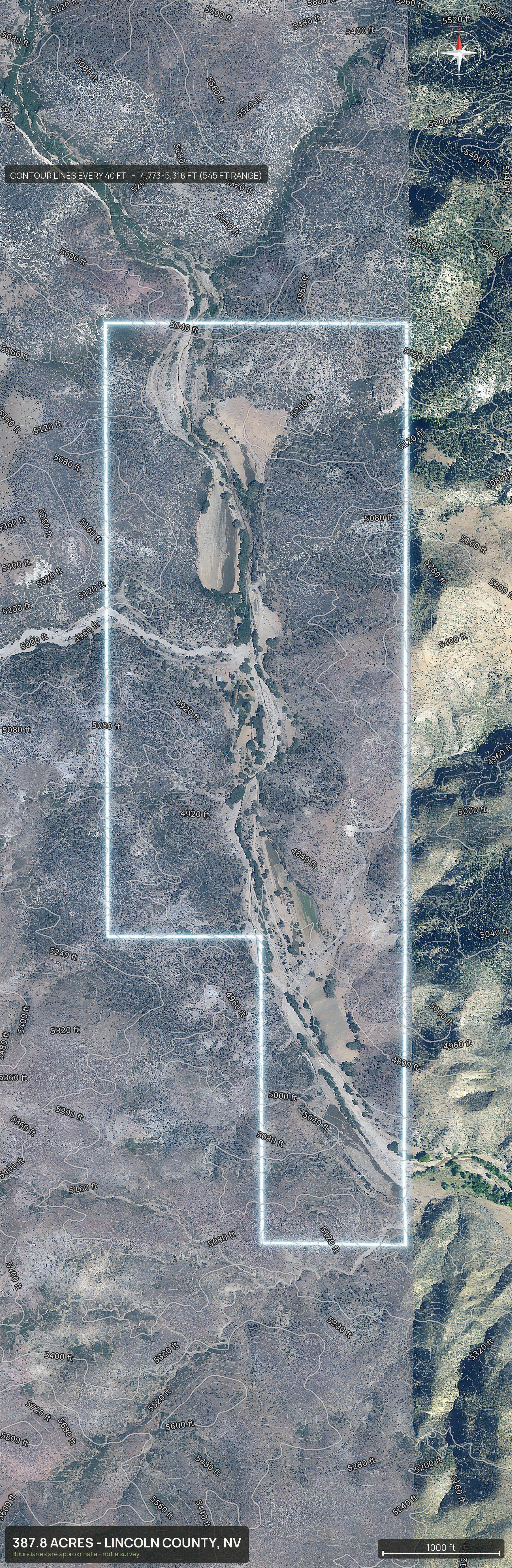 Contour map of a Nevada land parcel showing elevation relief
