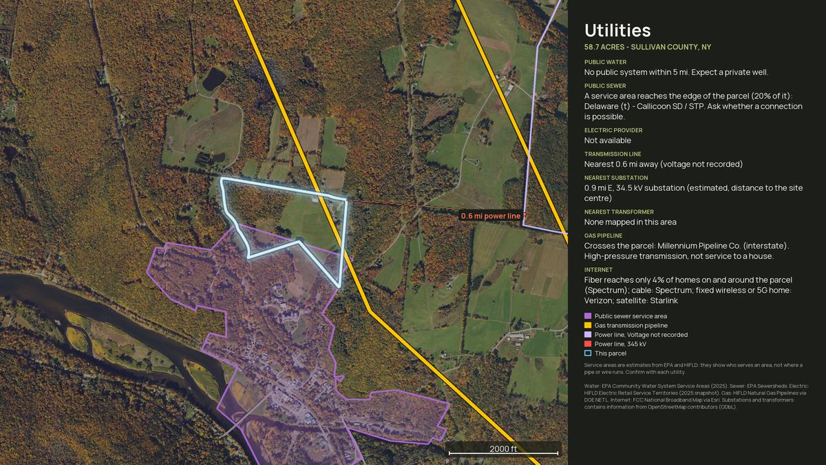 Utilities map for a New York land parcel