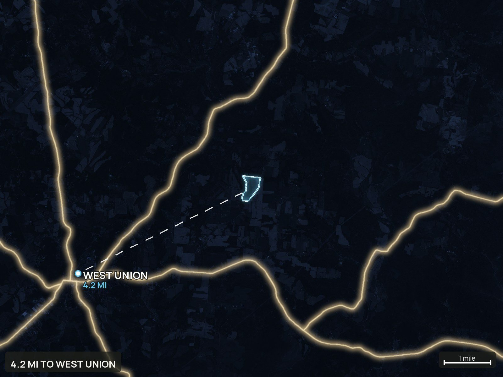 Roads at night of an Ohio land parcel