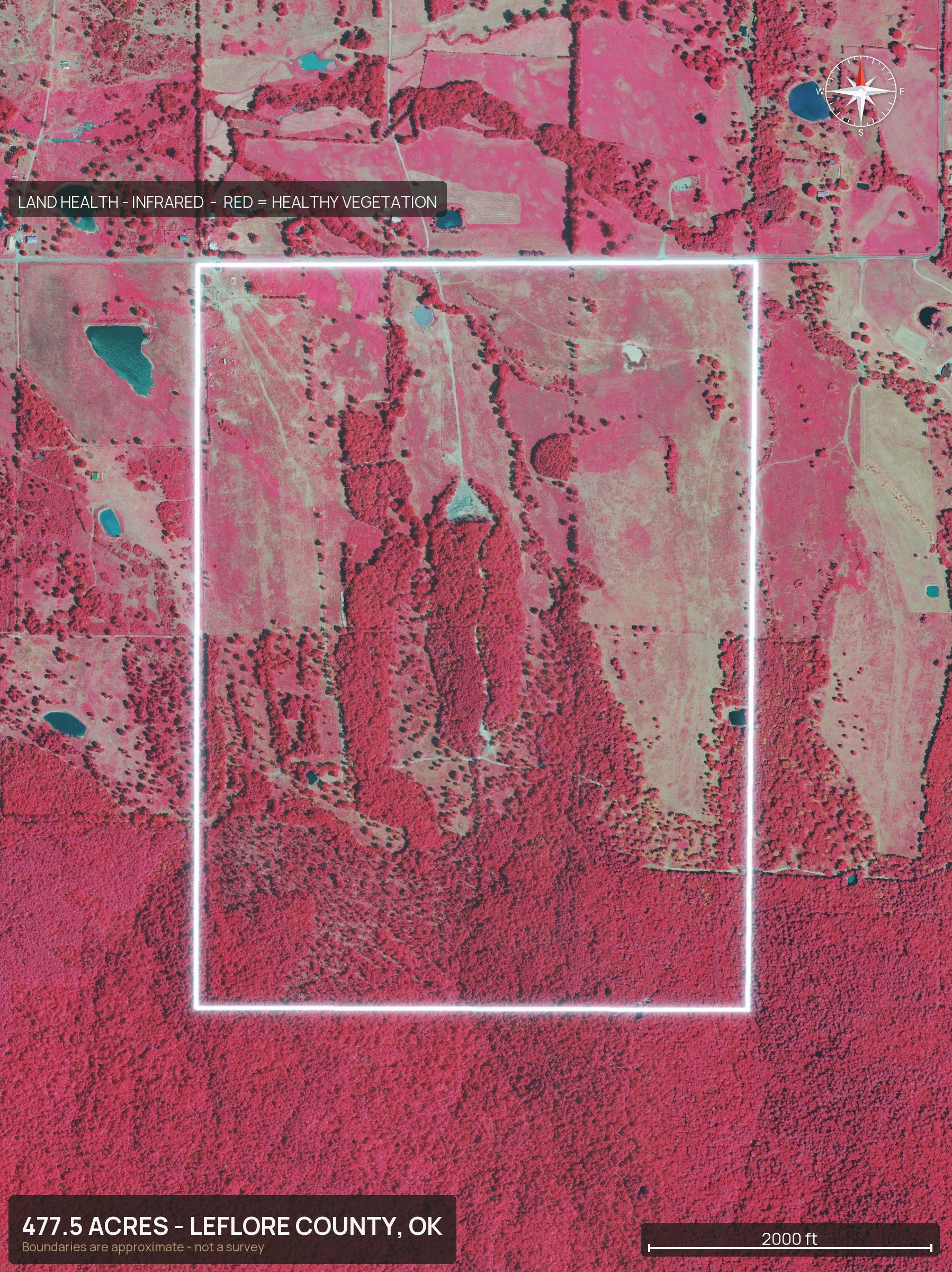 Land health, infrared of an Oklahoma land parcel