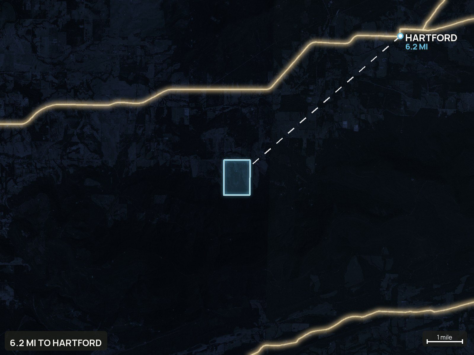 Roads at night of an Oklahoma land parcel