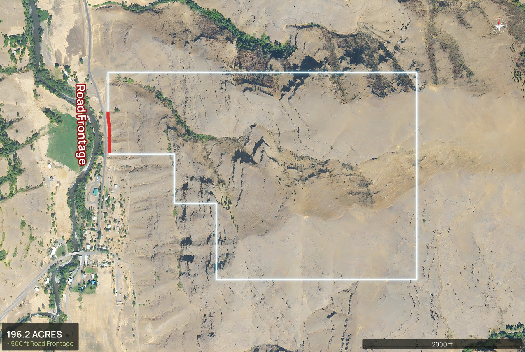 Access view of an Oregon land parcel with the road frontage marked