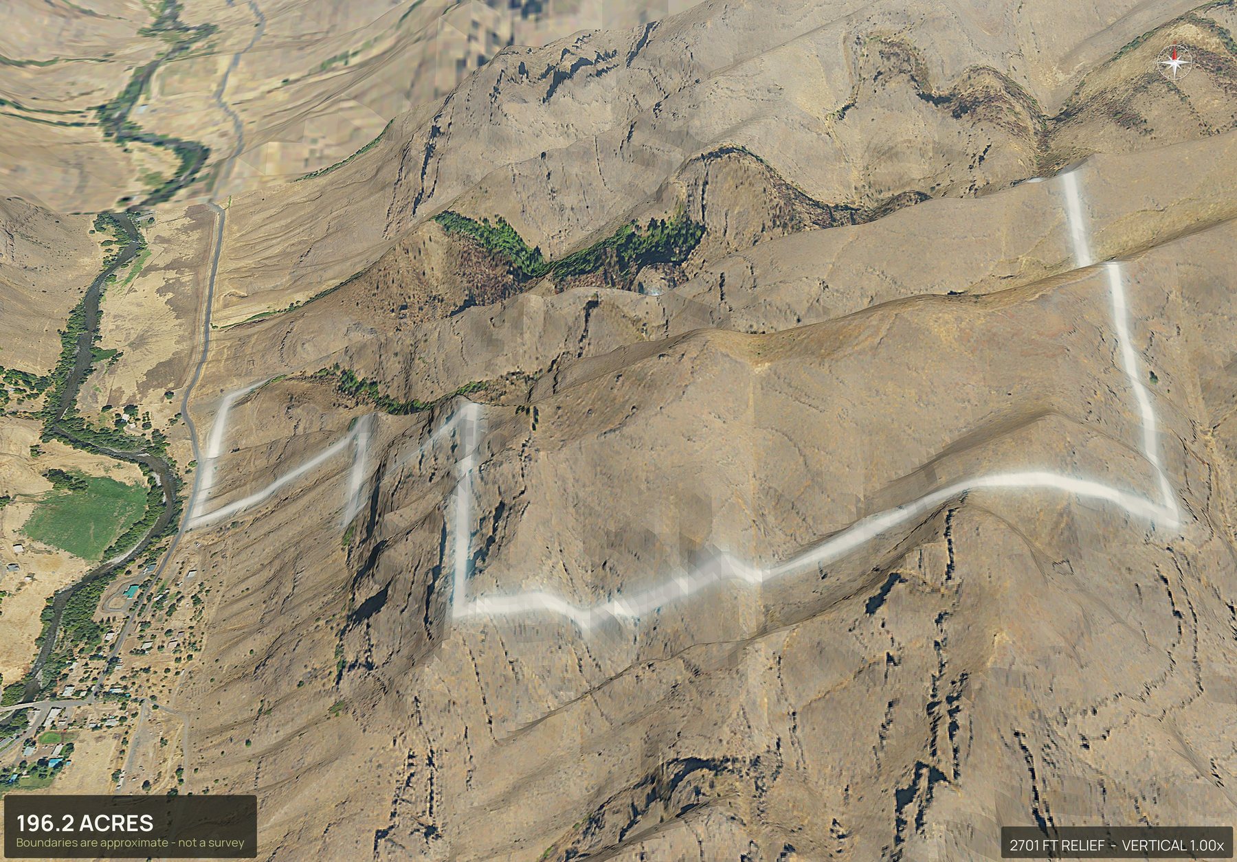3D from the south of an Oregon land parcel