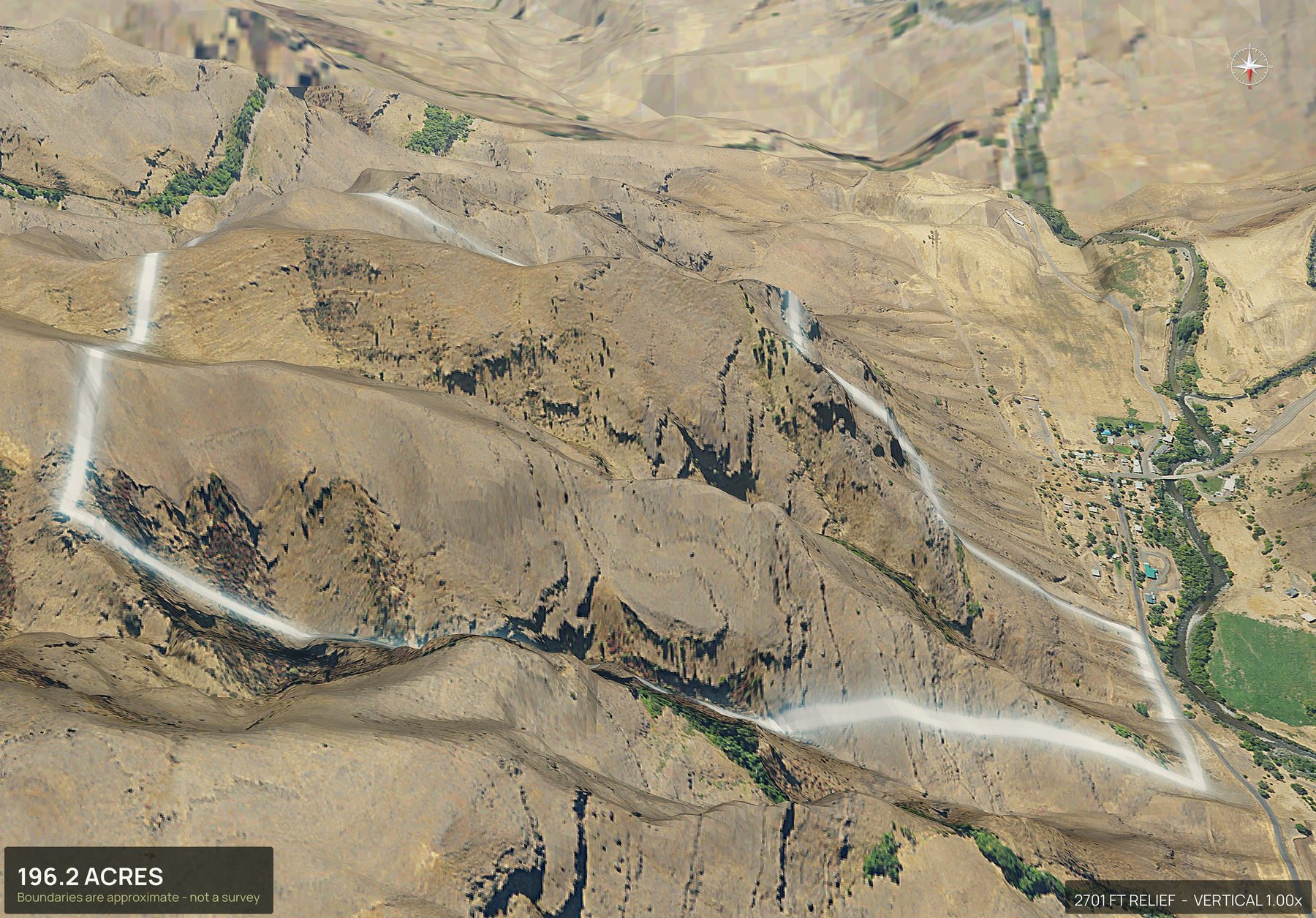 3D from the north of an Oregon land parcel