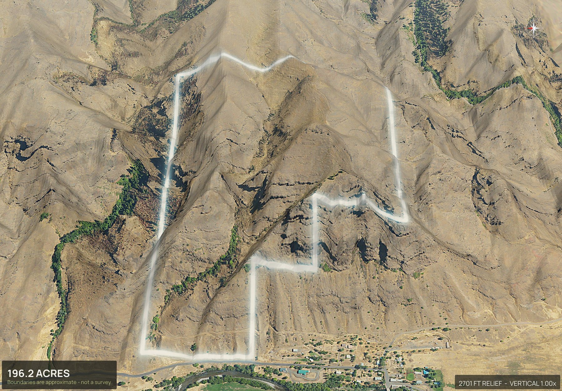 3D from the west of an Oregon land parcel