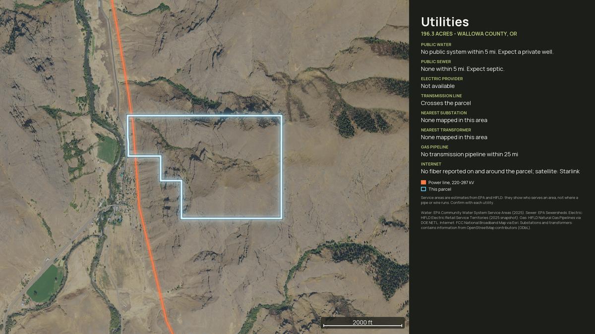 Utilities map for an Oregon land parcel
