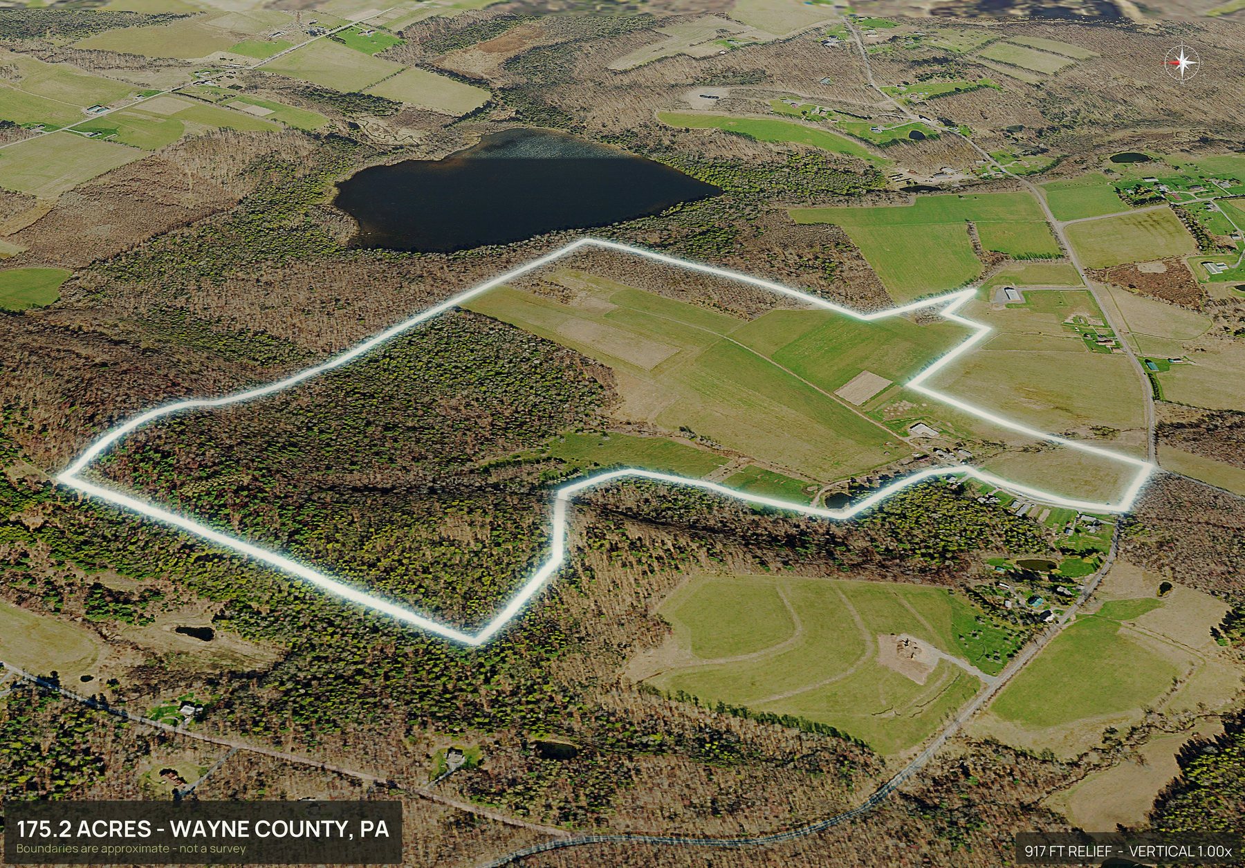 3D from the west of a Pennsylvania land parcel