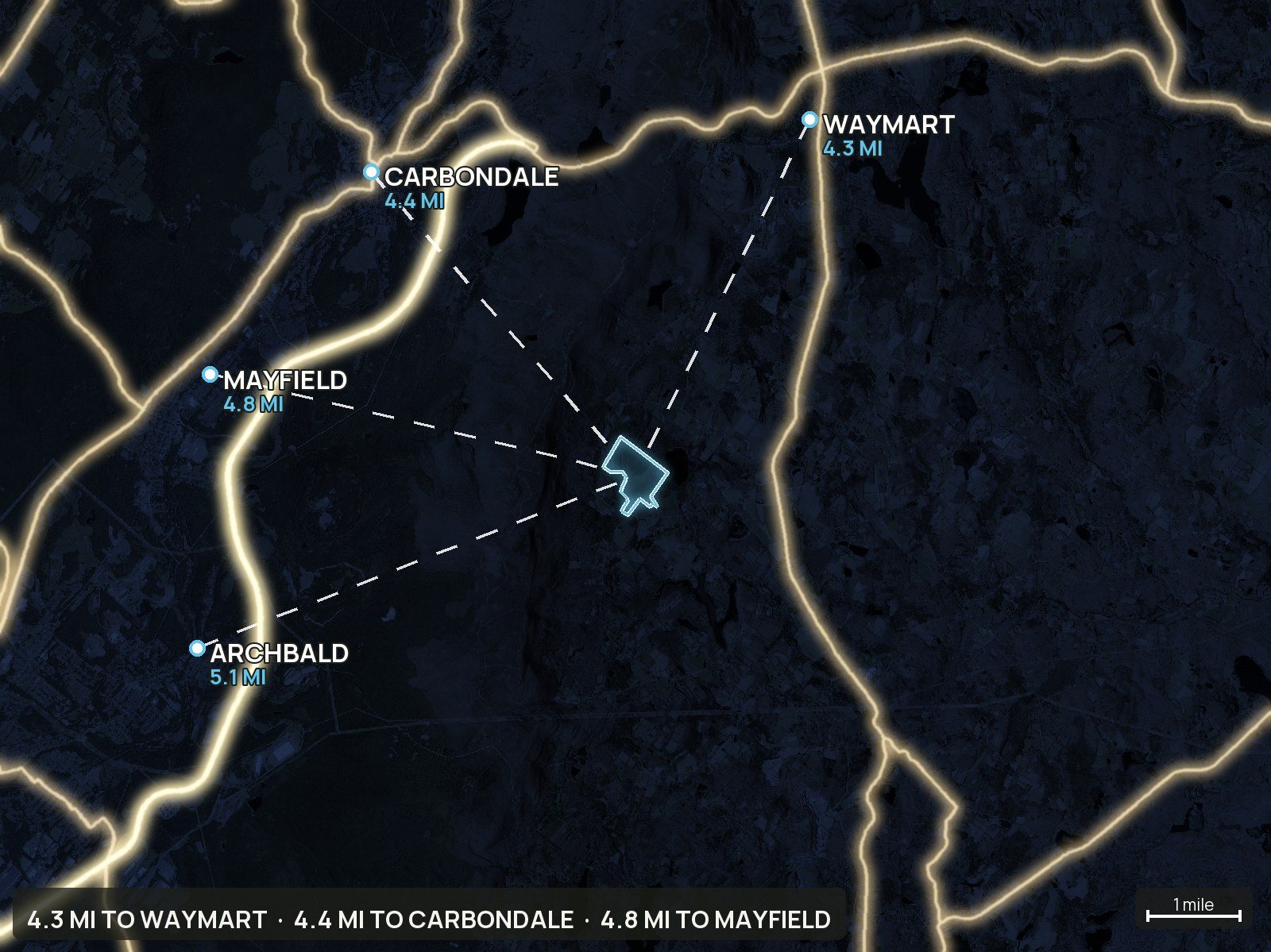 Roads at night of a Pennsylvania land parcel