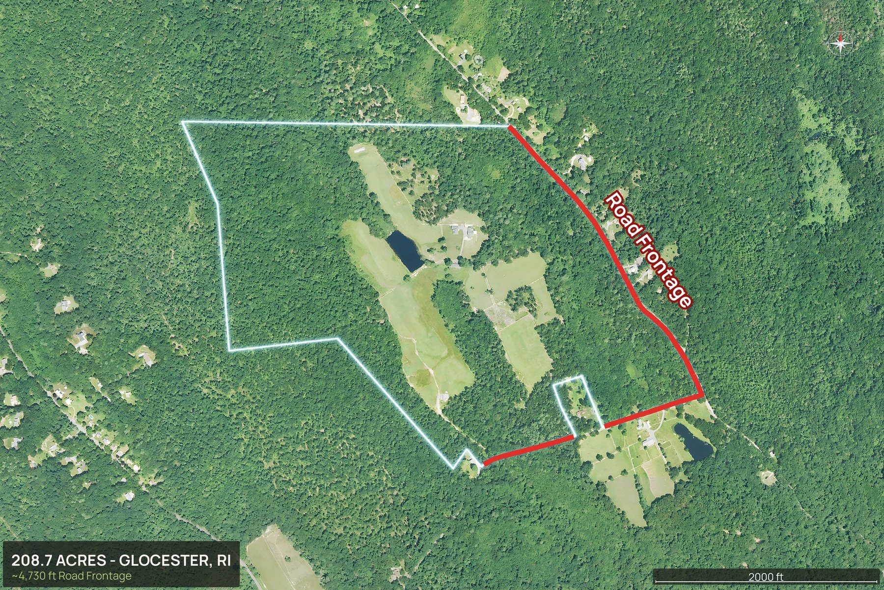 Access view of a Rhode Island land parcel with the road frontage marked