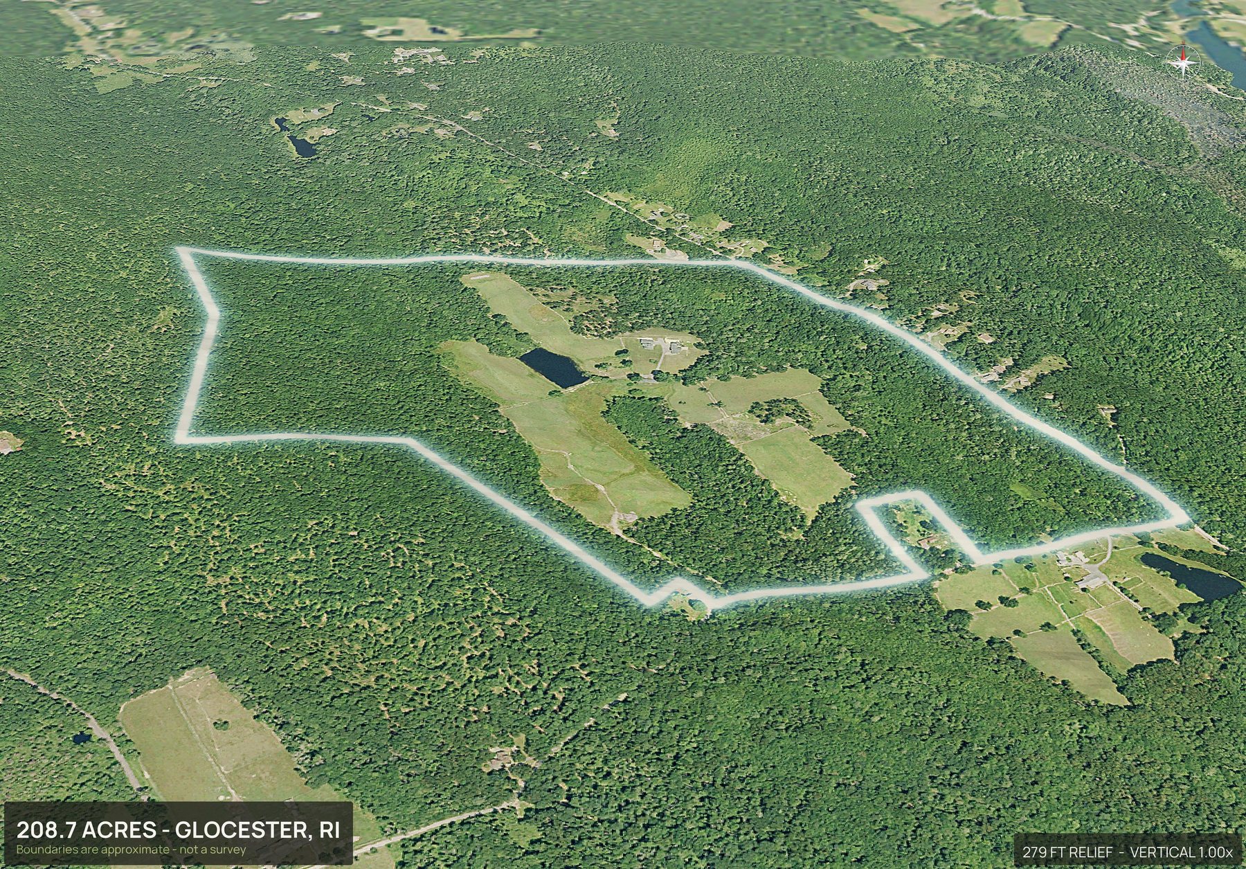 3D from the south of a Rhode Island land parcel
