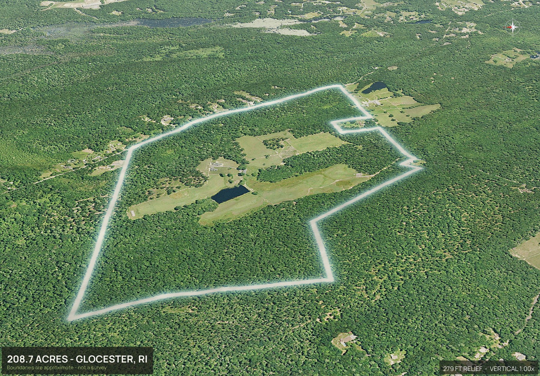 3D from the west of a Rhode Island land parcel