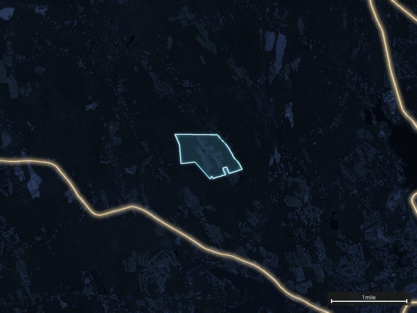 Roads at night of a Rhode Island land parcel