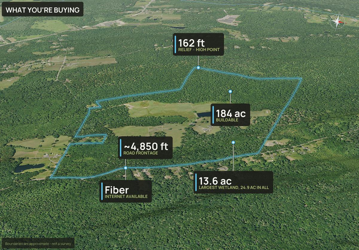 What You're Buying slide with callouts for a Rhode Island land parcel