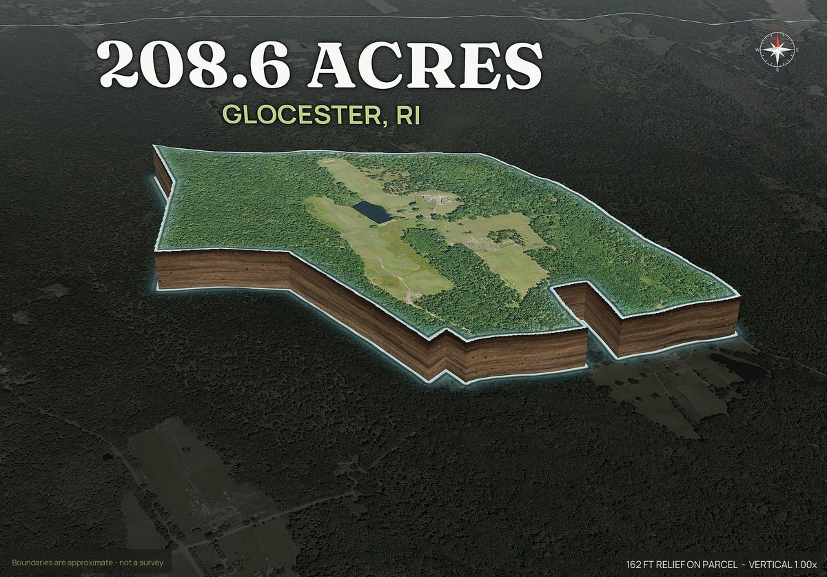 Pop-out of a Rhode Island land parcel lifted out of the ground with dirt walls
