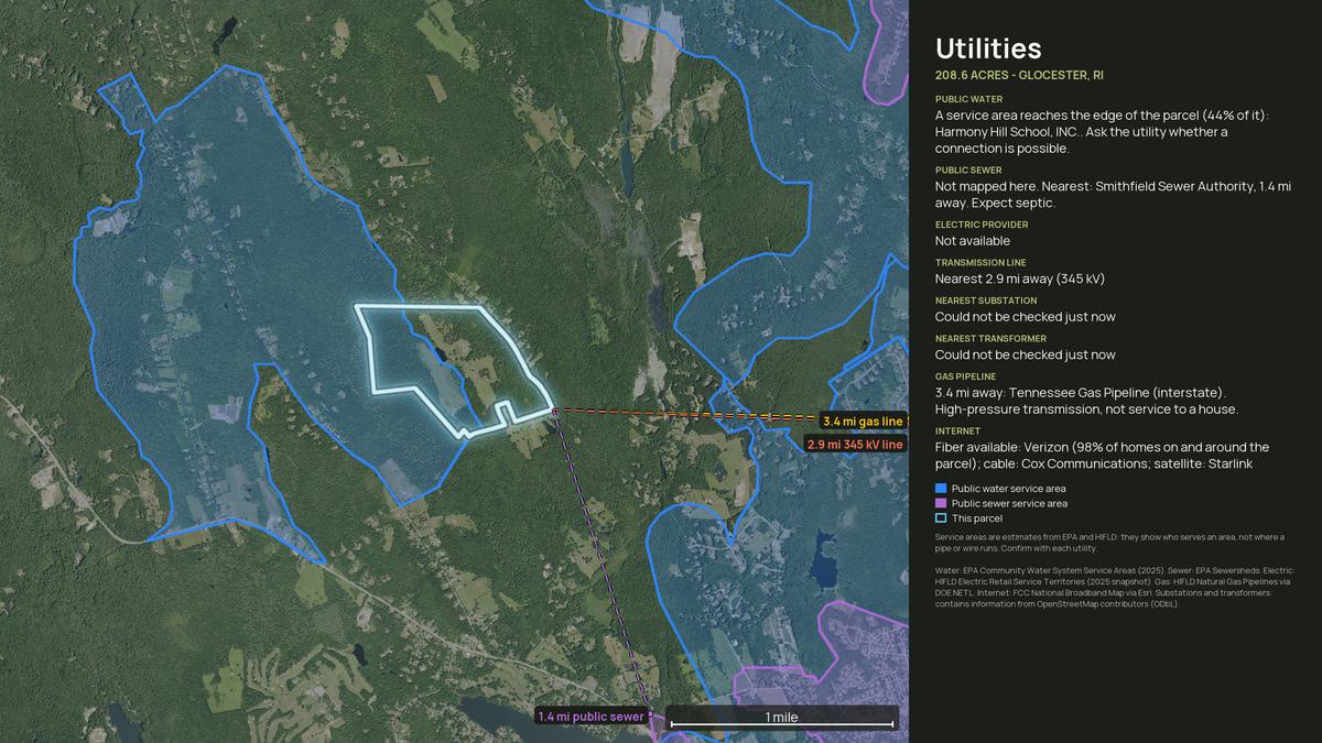 Utilities map for a Rhode Island land parcel