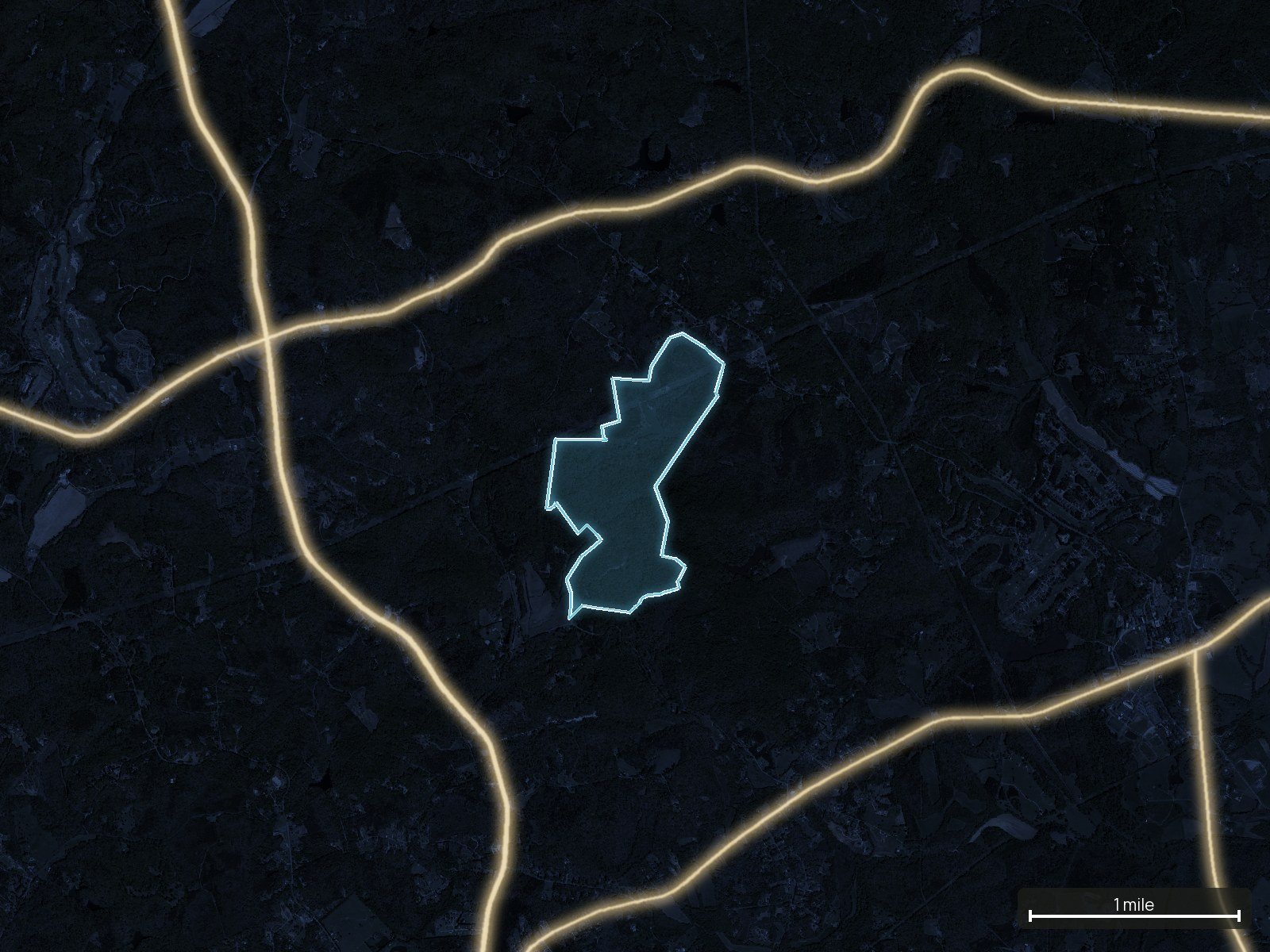 Roads at night of a South Carolina land parcel