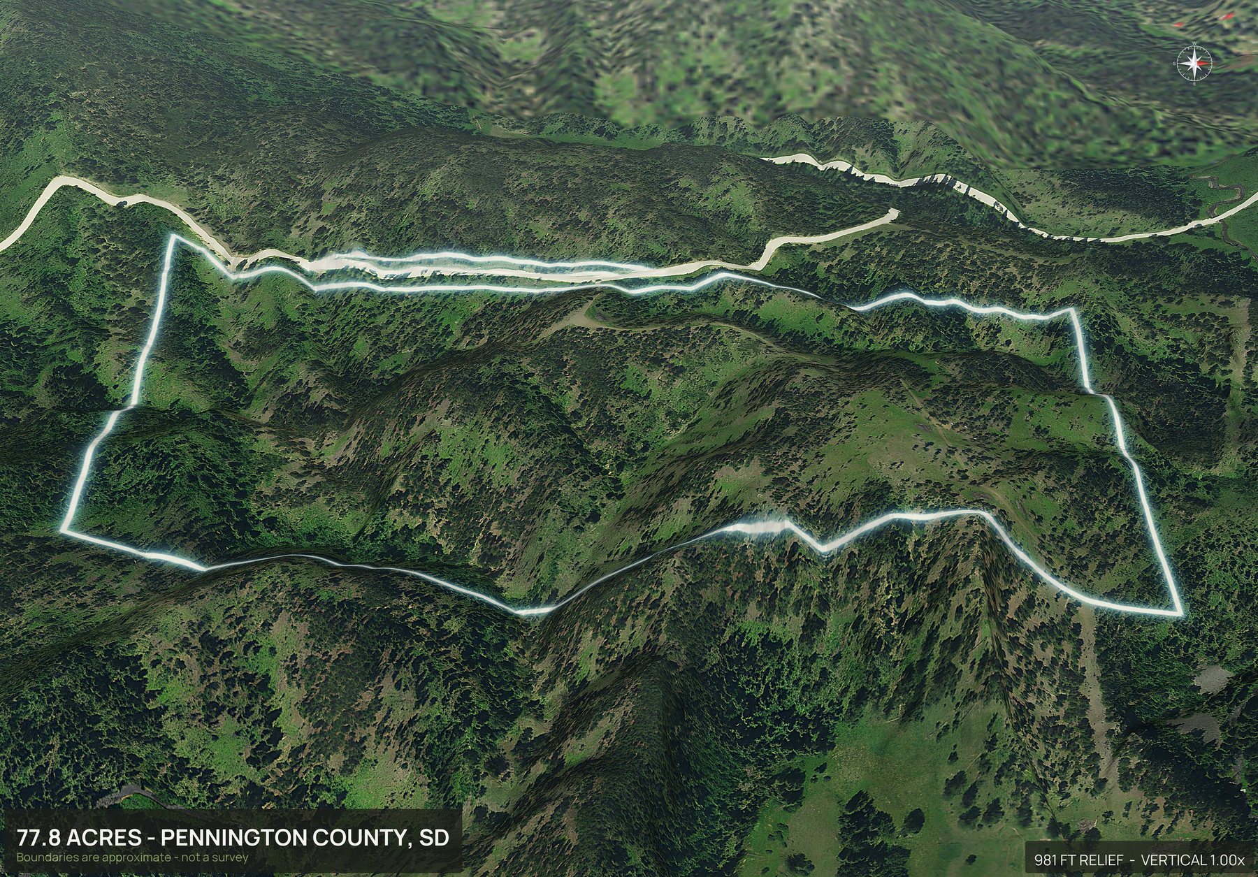 3D from the east of a South Dakota land parcel