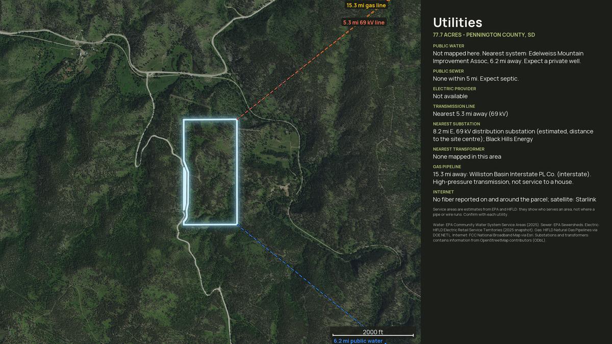 Utilities map for a South Dakota land parcel