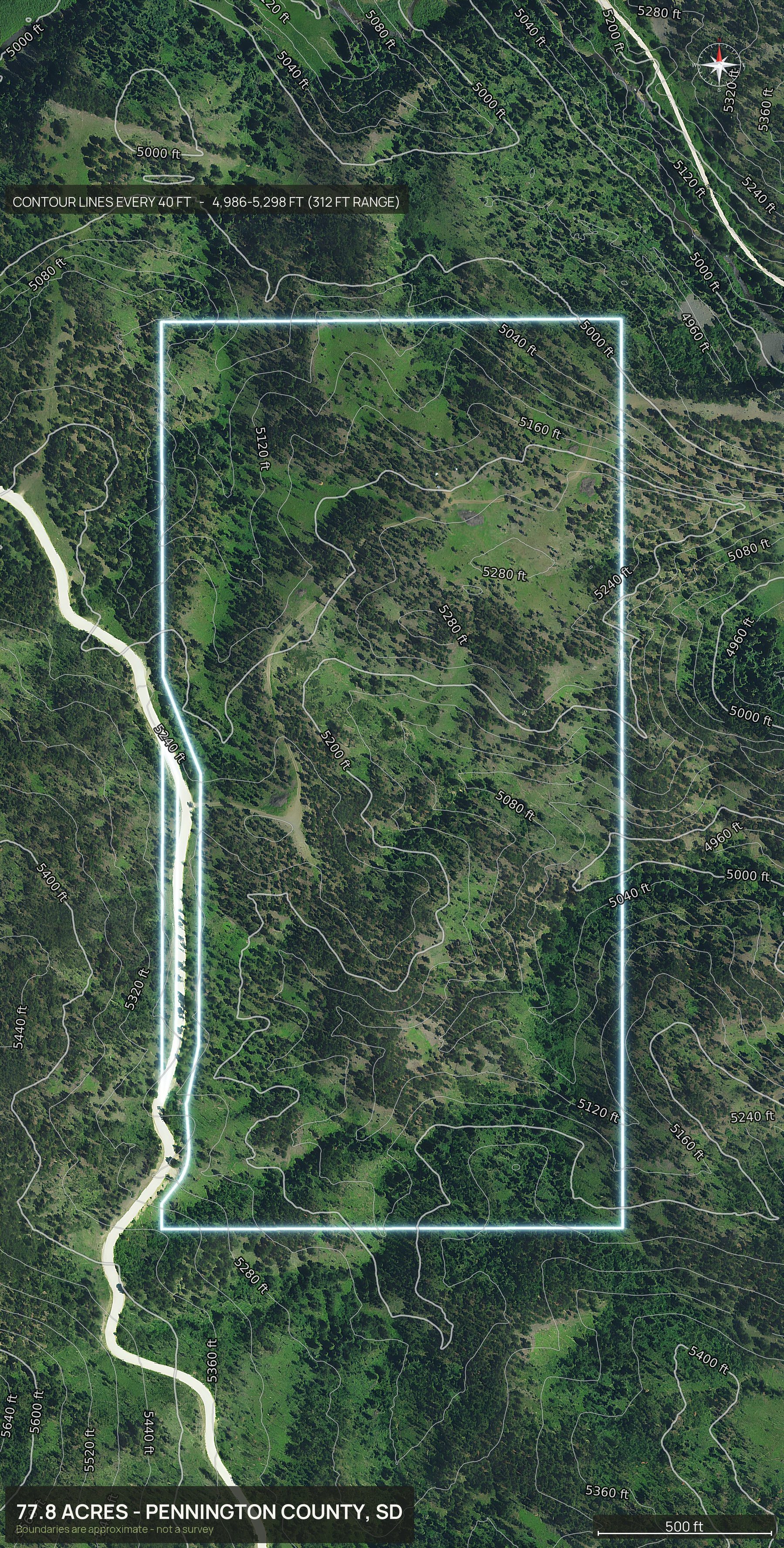 Contour map of a South Dakota land parcel showing elevation relief