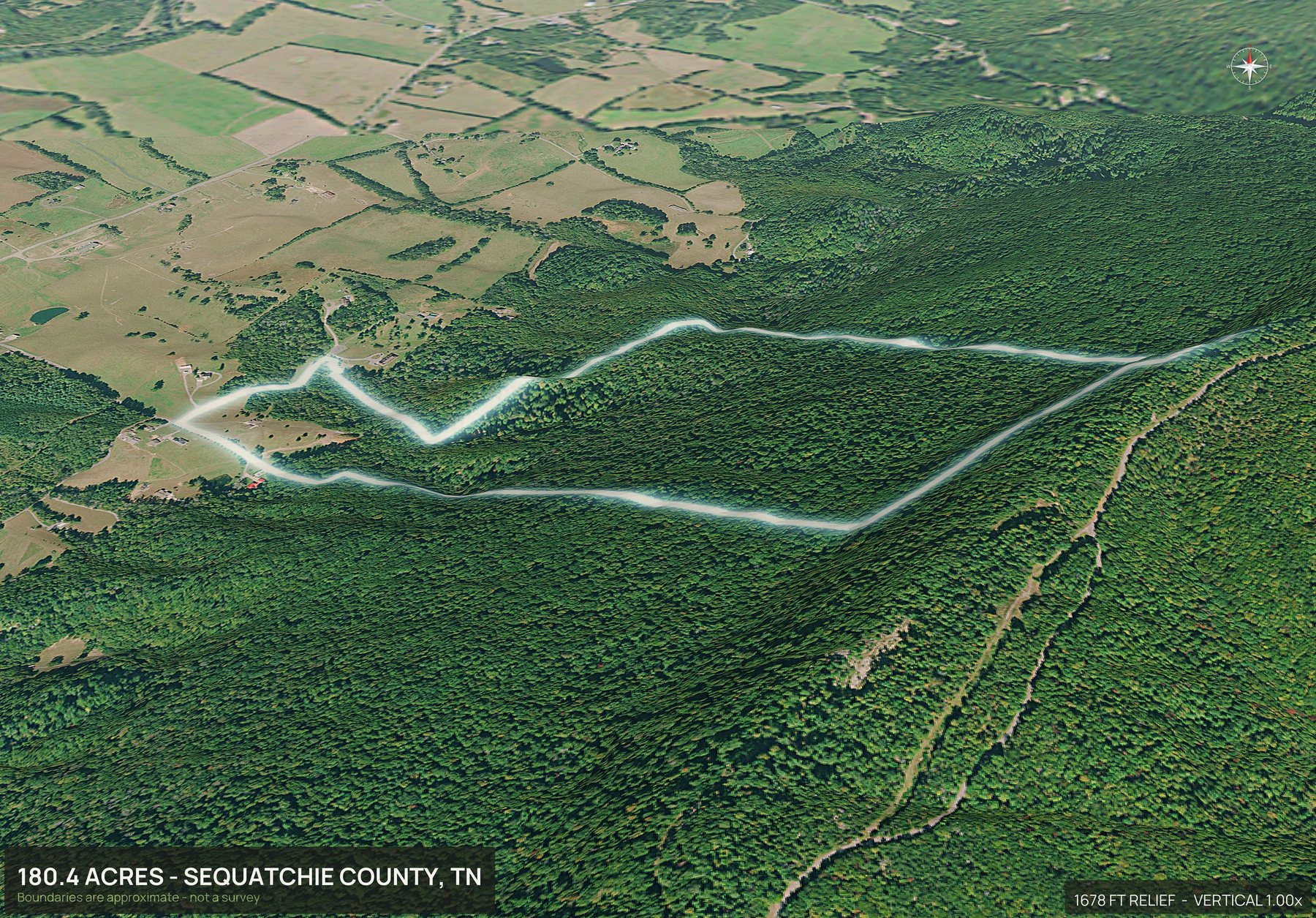 3D from the south of a Tennessee land parcel