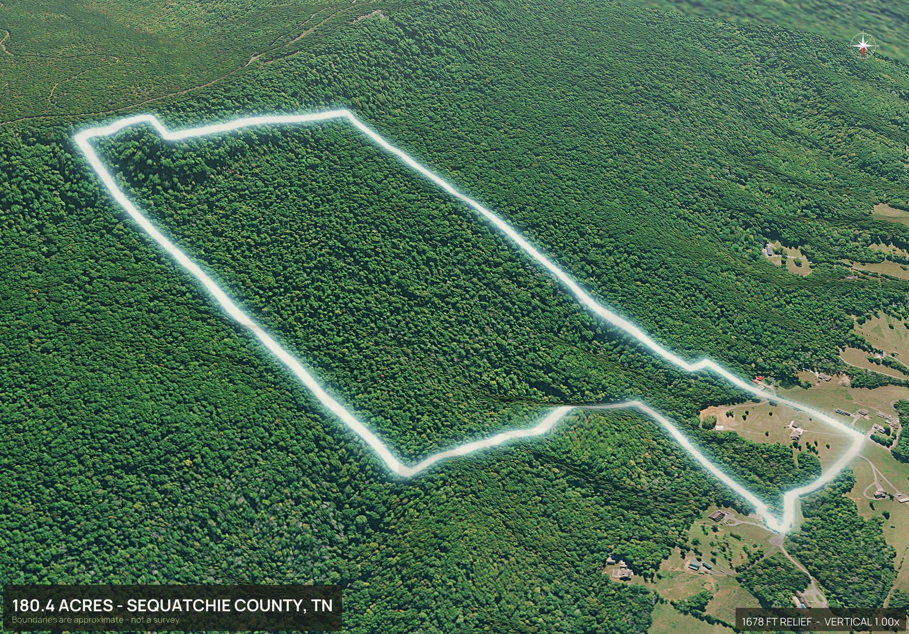 3D from the north of a Tennessee land parcel