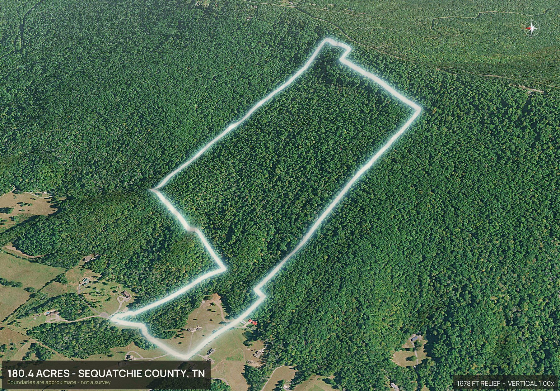 3D from the west of a Tennessee land parcel