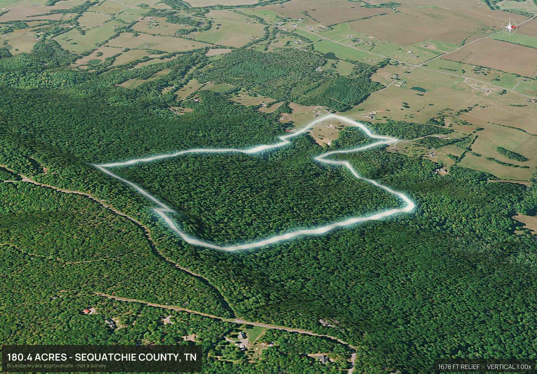 3D from the east of a Tennessee land parcel