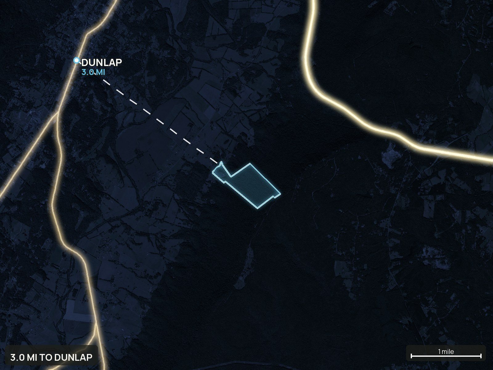 Roads at night of a Tennessee land parcel