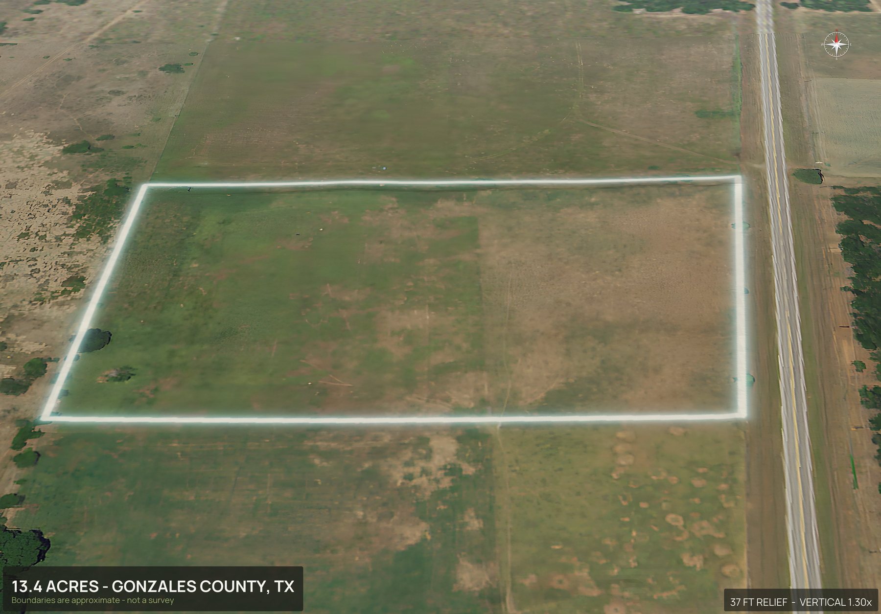 3D from the south of a Texas land parcel