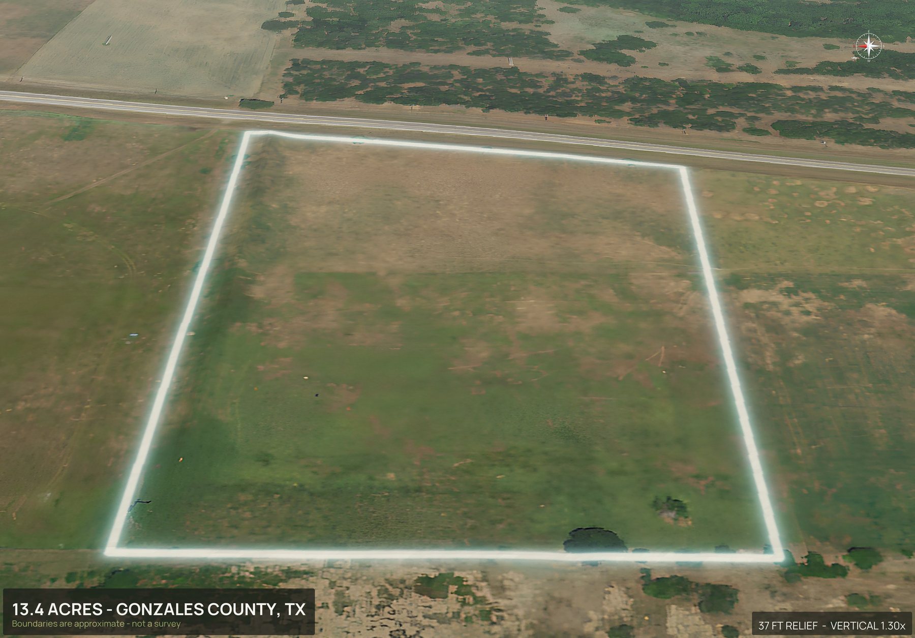 3D from the west of a Texas land parcel