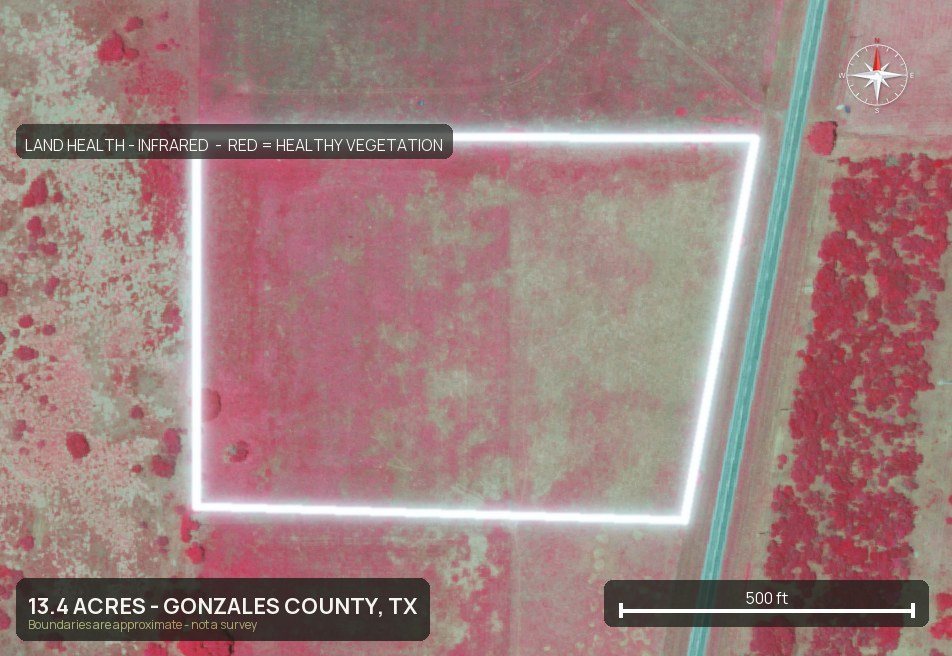 Land health, infrared of a Texas land parcel