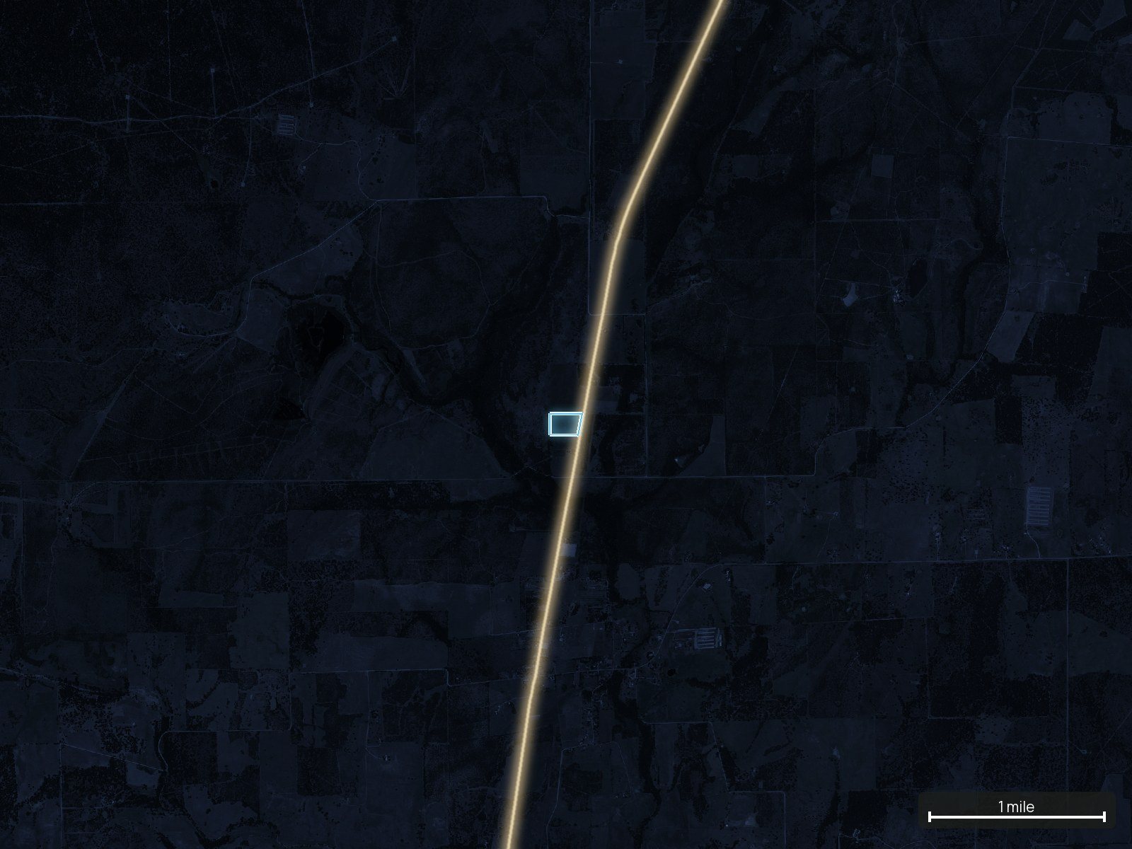 Roads at night of a Texas land parcel