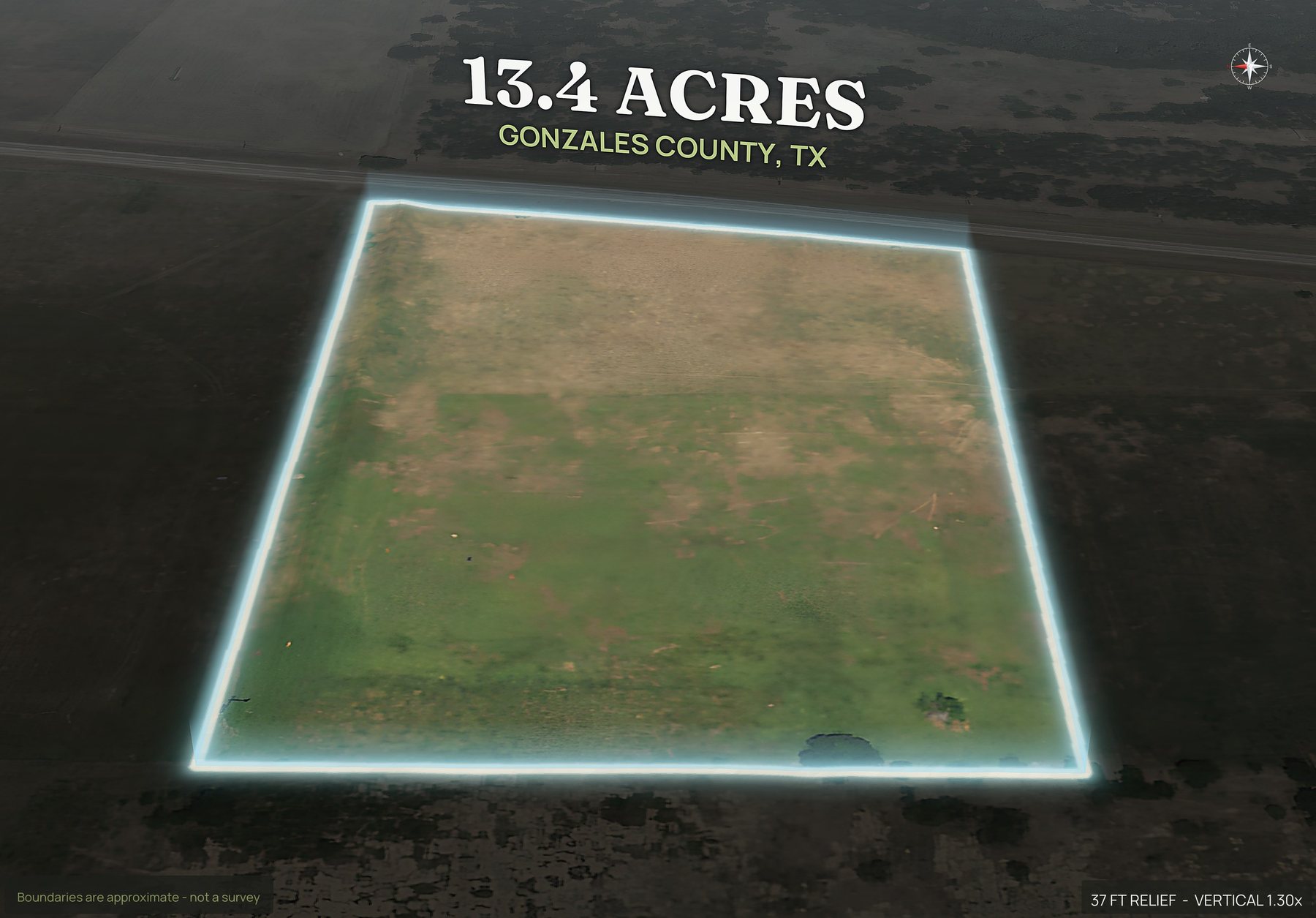 Spotlight, west of a Texas land parcel