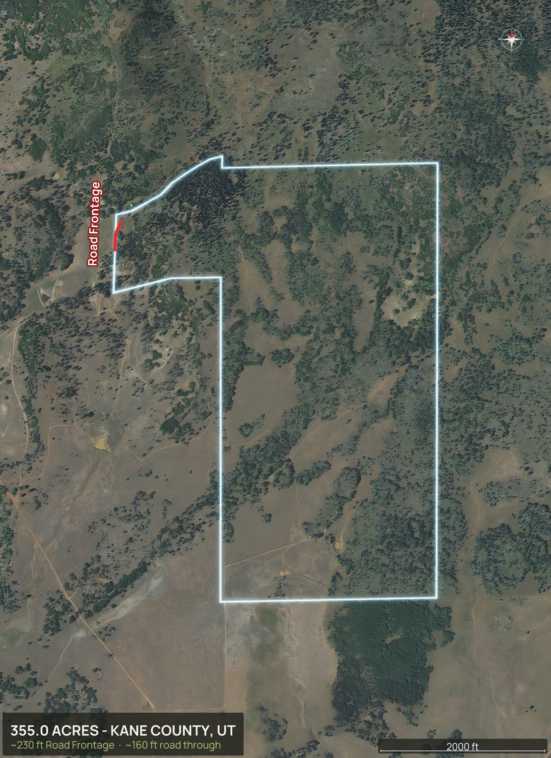 Access view of an Utah land parcel with the road frontage marked