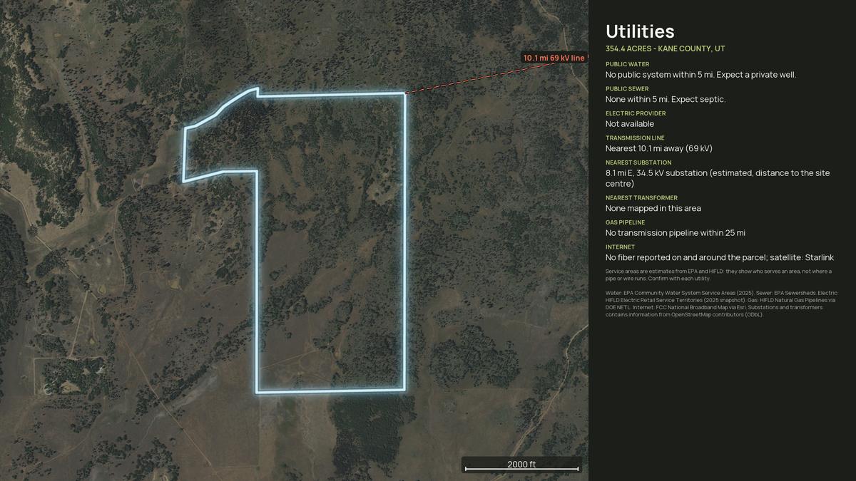 Utilities map for an Utah land parcel