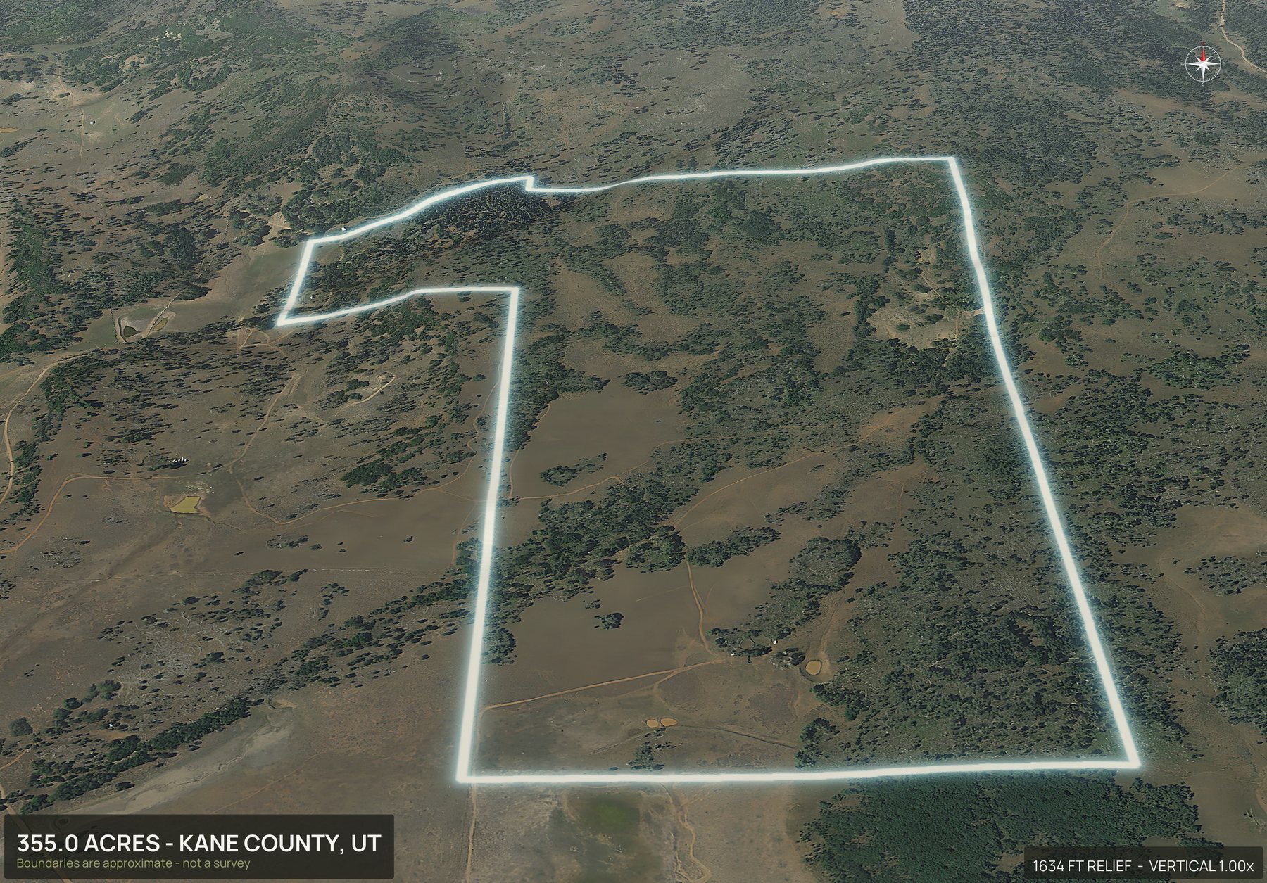 Aerial 3D view of a rural Utah land parcel with the boundary outlined